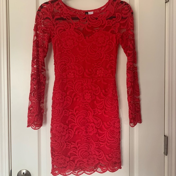 H&M | Dresses | Red Lace Bodycon Dress | Poshmark